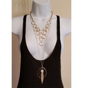 𝅺Curated bundle gold tone chain tassel necklaces layered look modernist style.